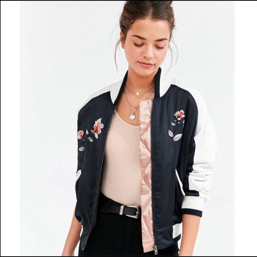NWOT Silence + Noise Embroidered Floral Bomber